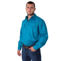 RINGERS WESTERN KING RIVER HALF BUTTON WORK SHIRT - TURQUOISE